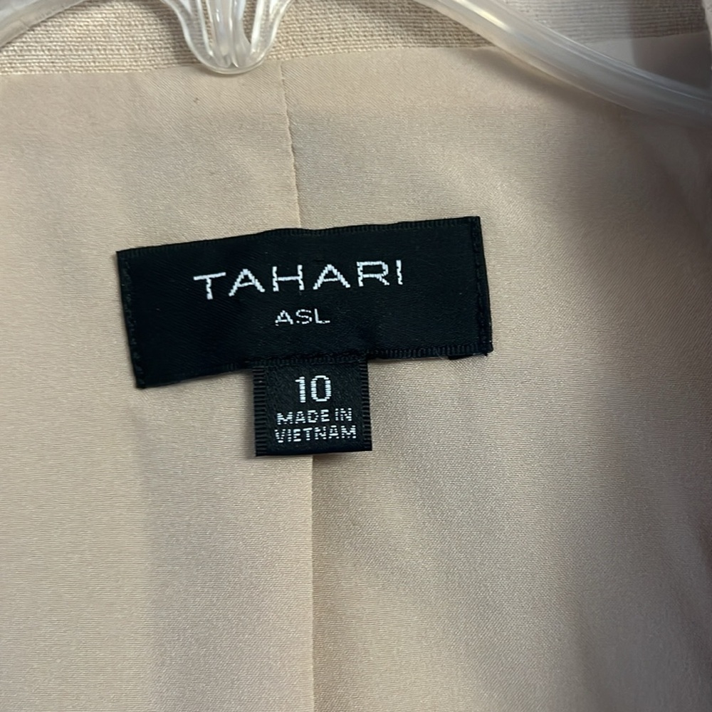 Tahari Taupe Drape Open Front Jacket Size 10 - image 6